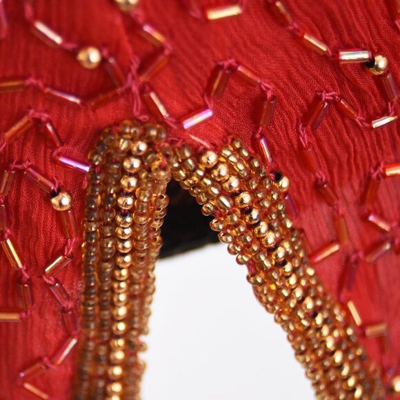 Vintage 80's Red and Gold Beaded Silk Top w/Shoulder Pads Size 12 - Picture 11 of 16